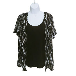 Classic Collections Faux Cardigan and Camisole Set Black  White XL